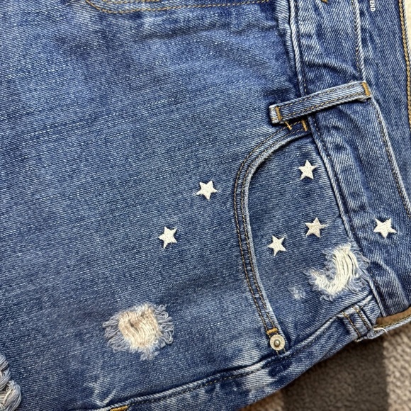 Blue Denim Distressed Shorts with Star Accents - Picture 5 of 5